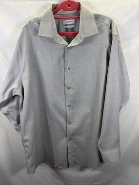 Calvin Klein Shirt Mens L 16.5 32/33 Gray Check Steel+ Regular Fit Stretch